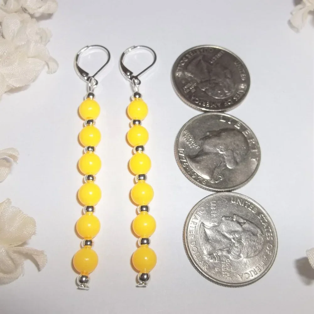 Earrings, Yellow Earrings, Long Earrings, Beaded Earrings, Dangle Earring 7230_2